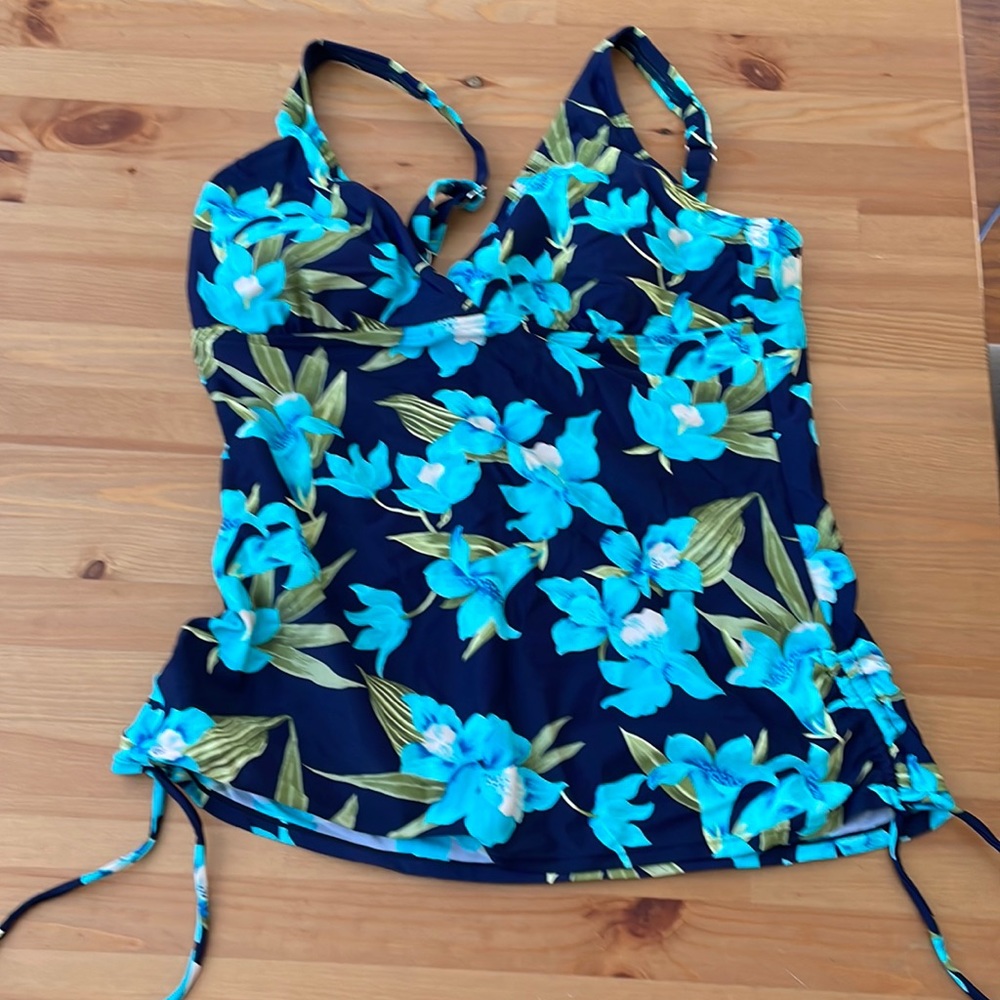 Blue floral swim top